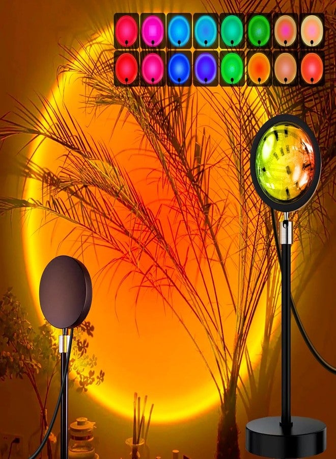 One94Store مصباح عرض غروب الشمس RGB من One94Store - مصباح ليلي LED بـ 16 وضعًا لونيًا مع جهاز تحكم عن بعد لغرفة النوم، ديكور رومانسي، هدية عيد الحب، هدية حب لها، هدية للأزواج، إضاءة مزاجية محيطة - Image 1